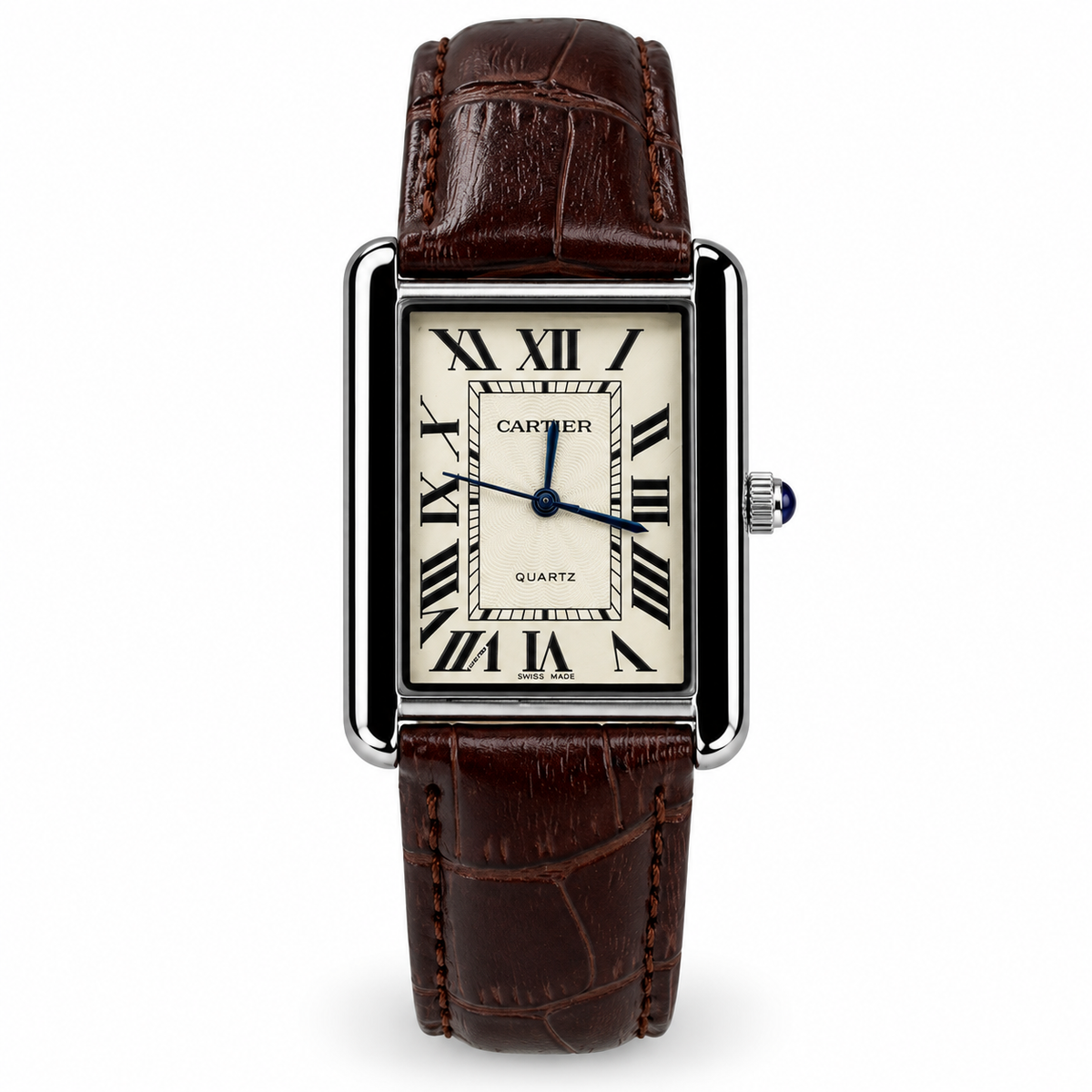 Cartier Leather Strap Elegant Rectangular Tank Watch