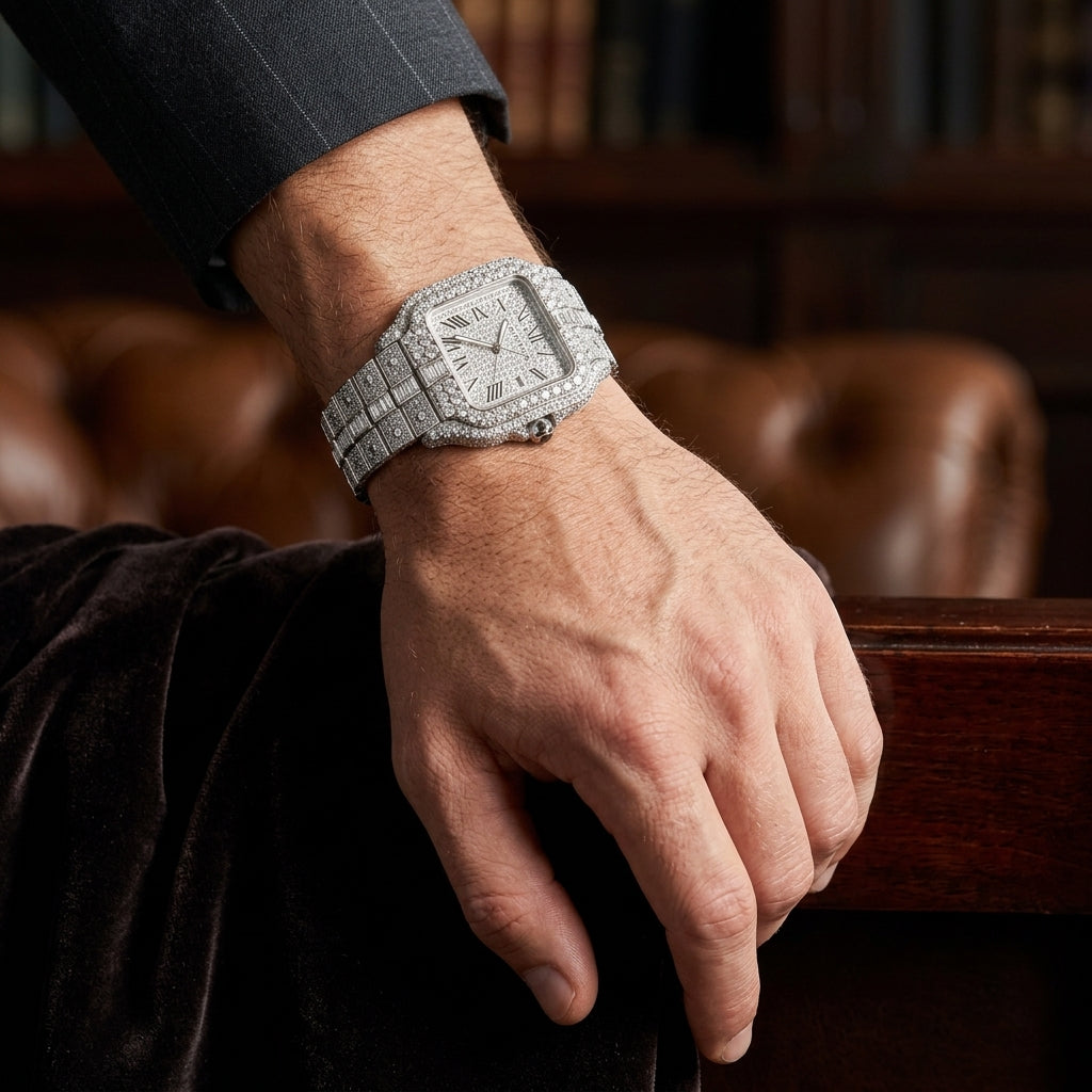 Cartier Santos Horizon Series | Pavé-Set Geometric Grandeur with Timeless Roman Dial (AWCM-00238)