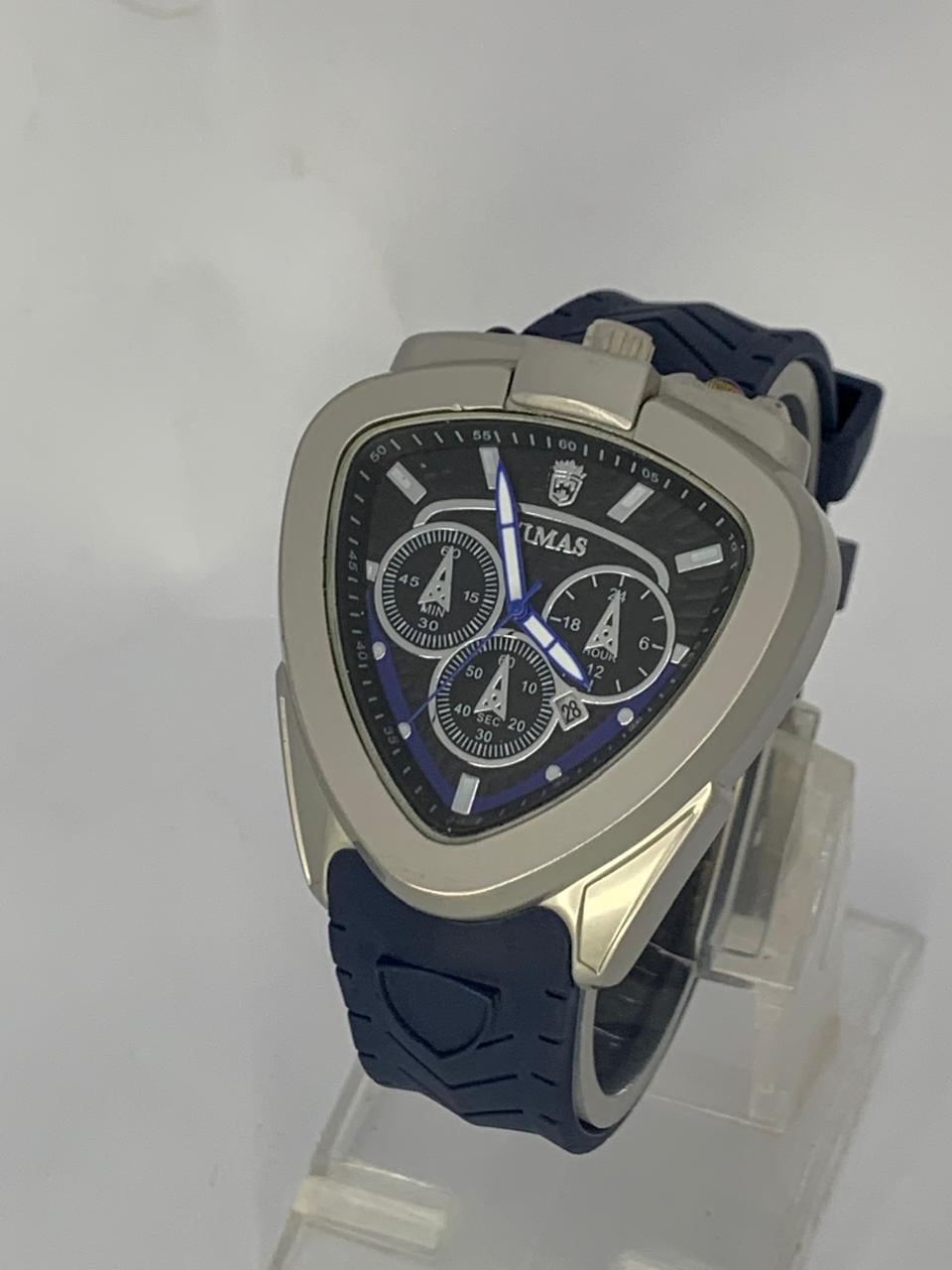 TIMAS Executive Triangular Quartz Chronograph Watch with Navy Blue Strap