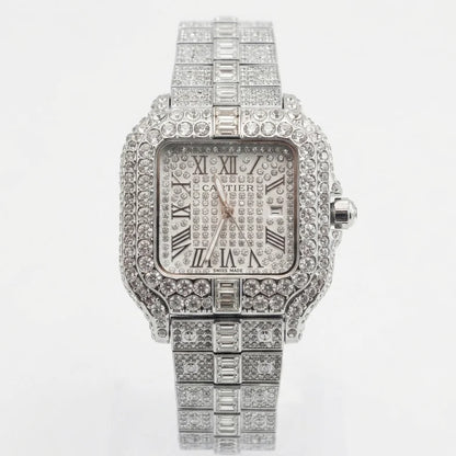 Cartier Santos Horizon Series | Pavé-Set Geometric Grandeur with Timeless Roman Dial (AWCM-00238)