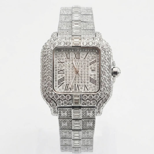 Cartier Santos Horizon Series | Pavé-Set Geometric Grandeur with Timeless Roman Dial (AWCM-00238)