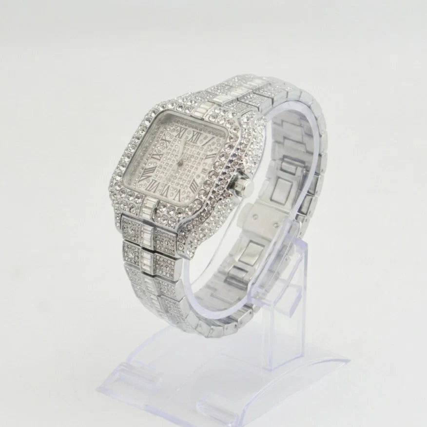 Cartier Santos Horizon Series | Pavé-Set Geometric Grandeur with Timeless Roman Dial (AWCM-00238)