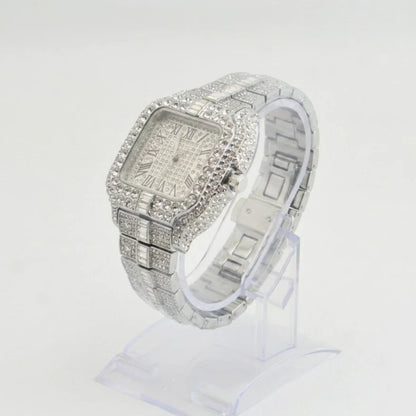 Cartier Santos Horizon Series | Pavé-Set Geometric Grandeur with Timeless Roman Dial (AWCM-00238)