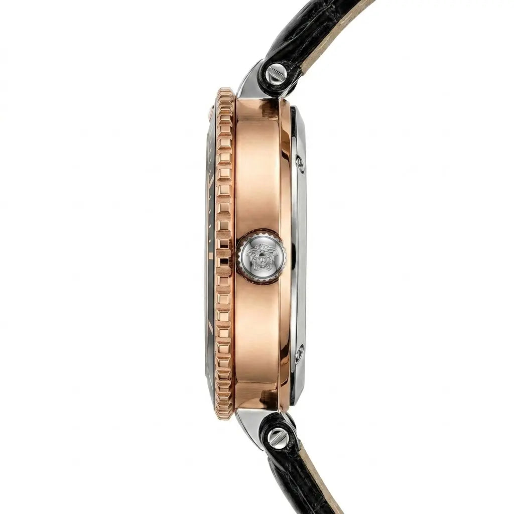 Versace Palazzo Fashion Chronograph | Working Multi-Dial Display with Alligator-Grain Strap (AWVM-00259)