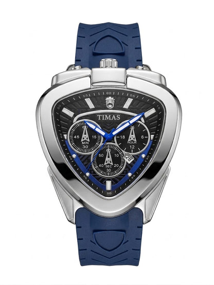 TIMAS Executive Triangular Quartz Chronograph Watch with Navy Blue Strap