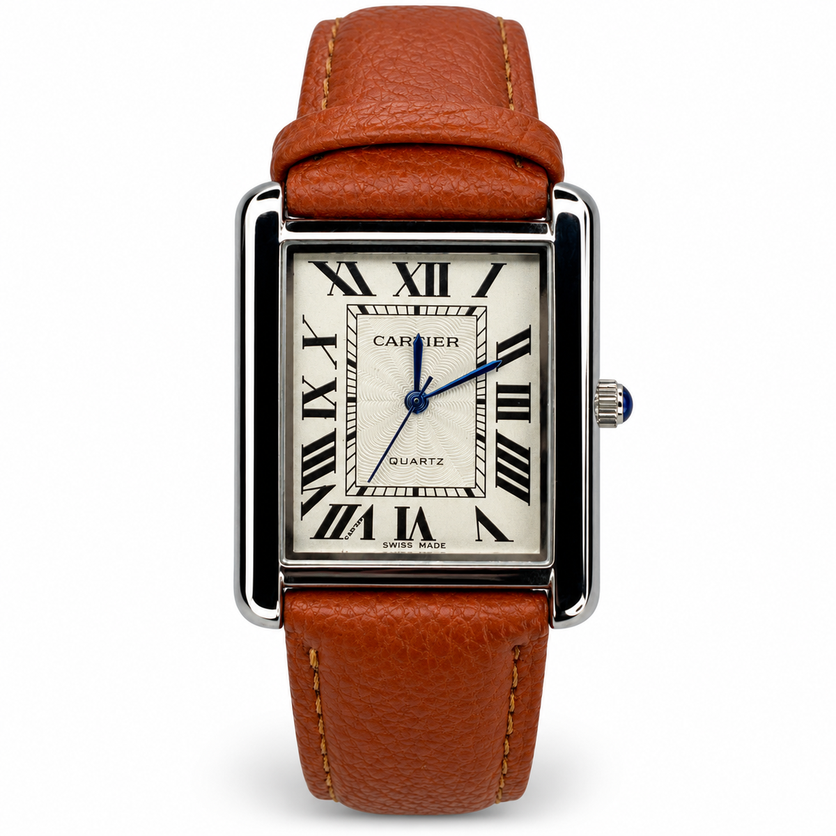 Cartier Leather Strap Elegant Rectangular Tank Watch