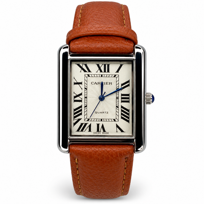 Cartier Leather Strap Elegant Rectangular Tank Watch