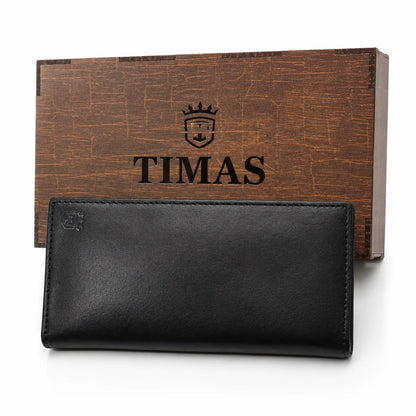 TIMAS Premium Long, Leather Executive Wallet with Wooden Box