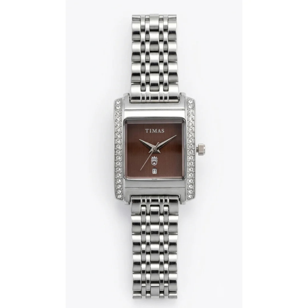 TIMAS Rectangular Luxury Edition | Crystal-Paved Bezel Stainless Steel Women's Quartz Watch
