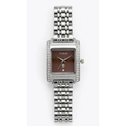 TIMAS Rectangular Luxury Edition | Crystal-Paved Bezel Stainless Steel Women's Quartz Watch