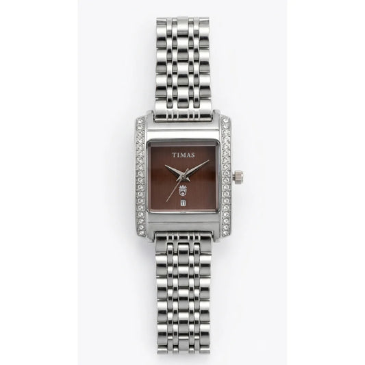 TIMAS Rectangular Luxury Edition | Crystal-Paved Bezel Stainless Steel Women's Quartz Watch