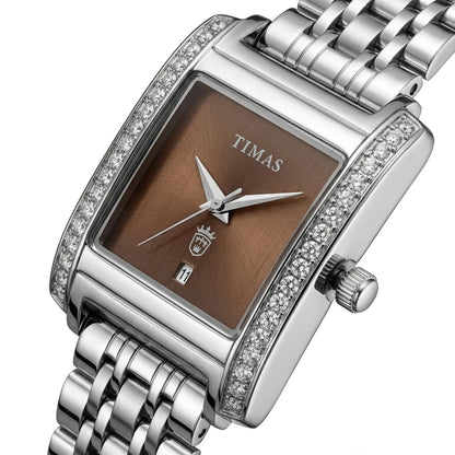 TIMAS Rectangular Luxury Edition | Crystal-Paved Bezel Stainless Steel Women's Quartz Watch