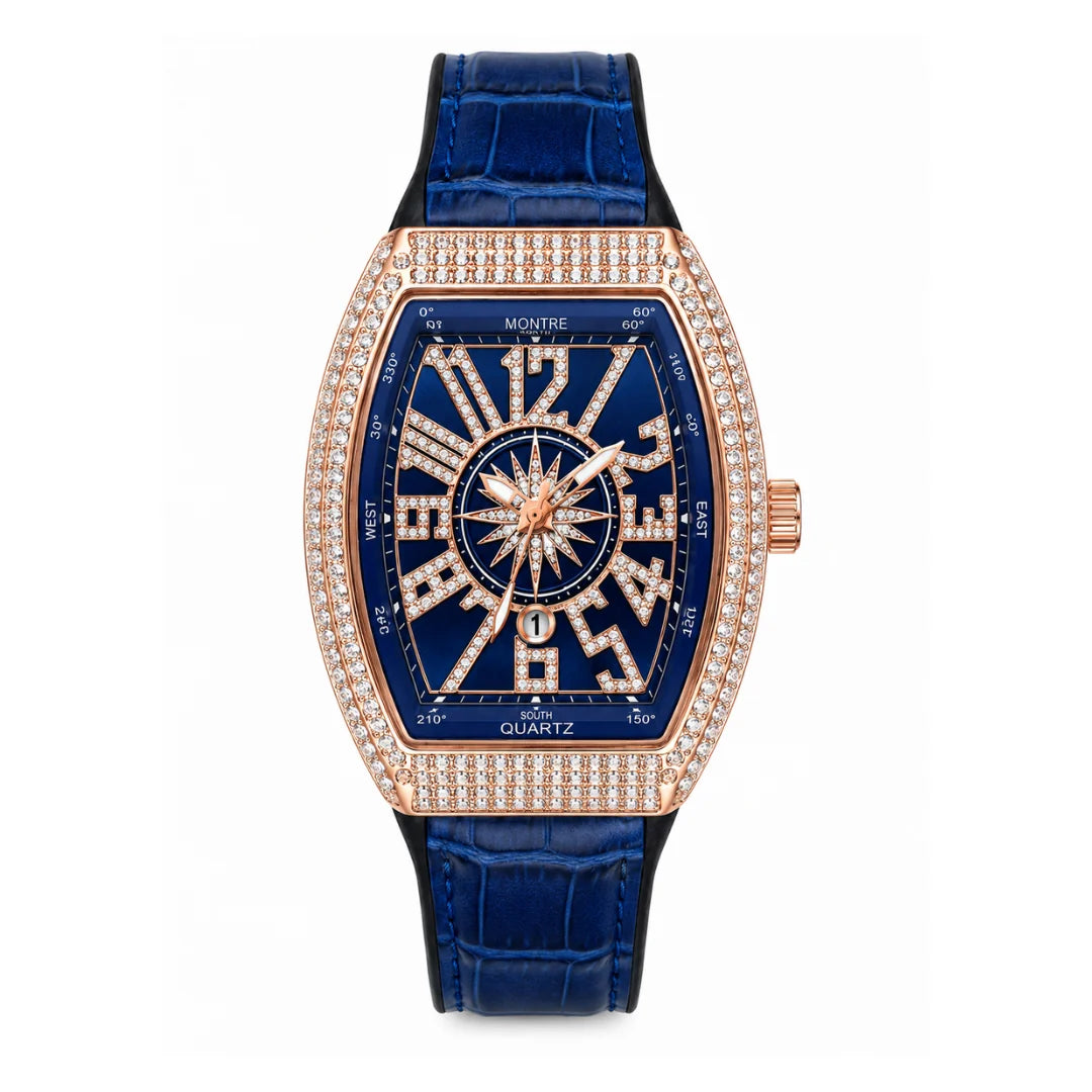 Frank Muller DENVOSI Luxury Tonneau Edition | Crystal Pave Bezel & Compass Dial Quartz Watch