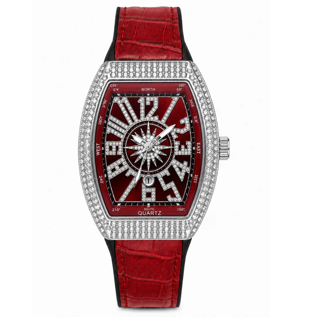 Frank Muller DENVOSI Luxury Tonneau Edition | Crystal Pave Bezel & Compass Dial Quartz Watch