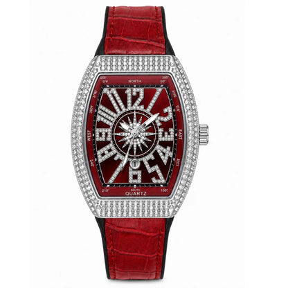 Frank Muller DENVOSI Luxury Tonneau Edition | Crystal Pave Bezel & Compass Dial Quartz Watch
