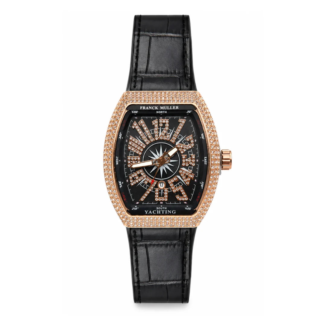 Frank Muller DENVOSI Luxury Tonneau Edition | Crystal Pave Bezel & Compass Dial Quartz Watch