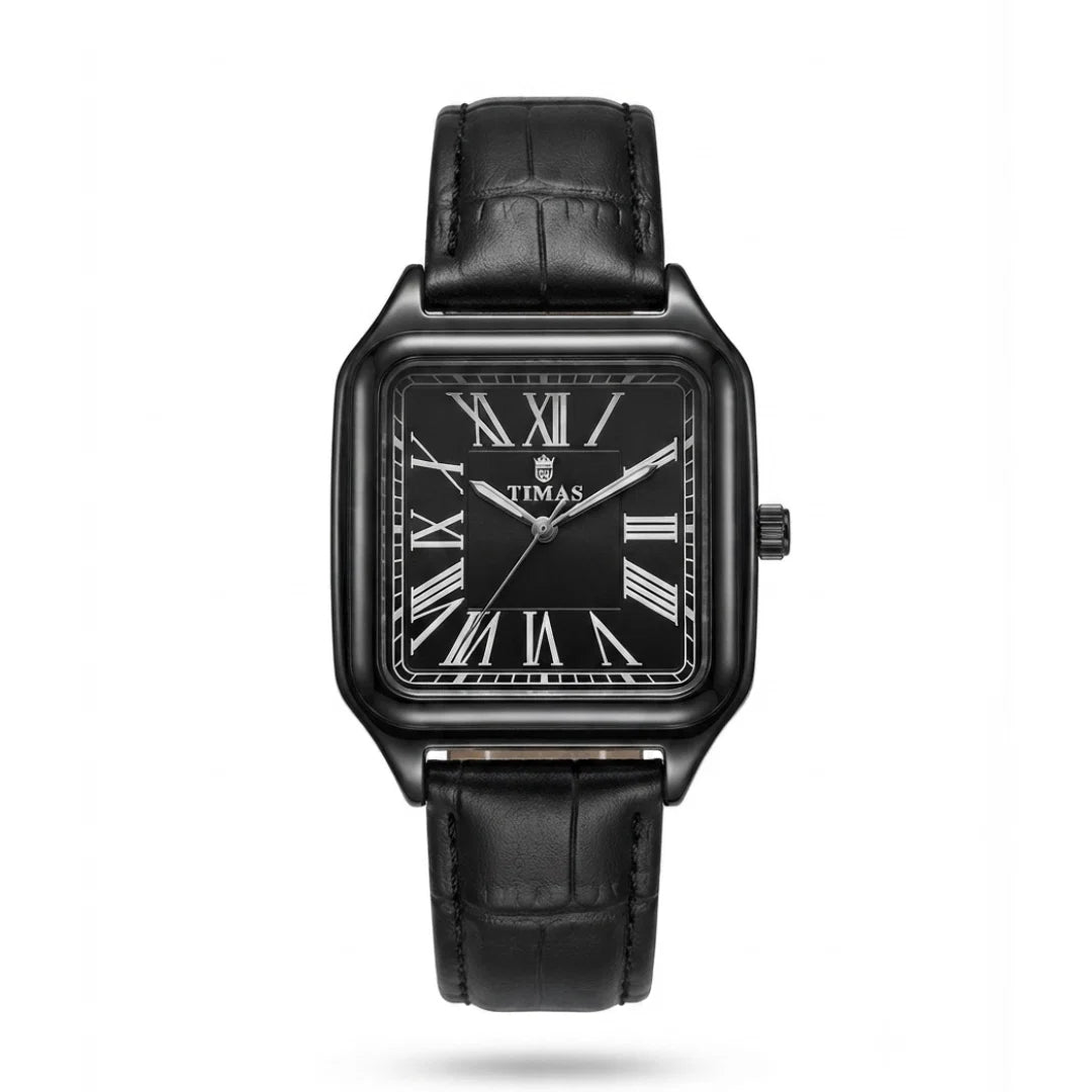 TIMAS Santos-Style Classic Edition | Square Bezel Leather Strap Quartz Watch