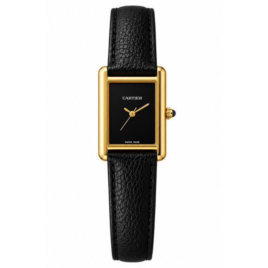 Cartier Leather Strap Elegant Rectangular Tank Watch