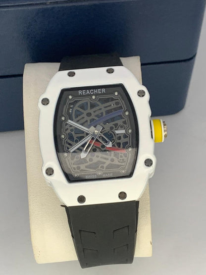 REACHER Luxury Sport | White Ceramic Skeleton Dial & Rubber Strap