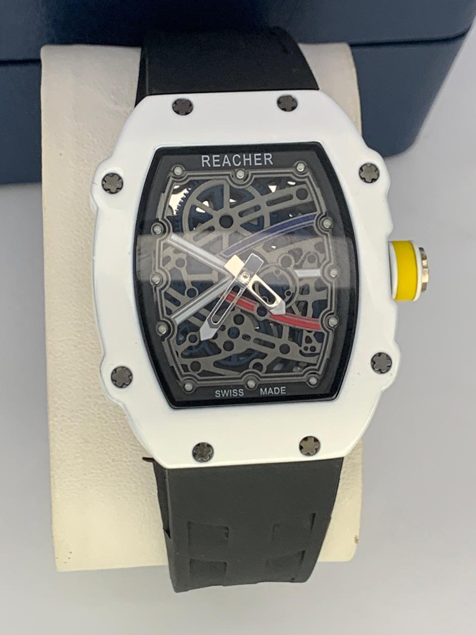 REACHER Luxury Sport | White Ceramic Skeleton Dial & Rubber Strap