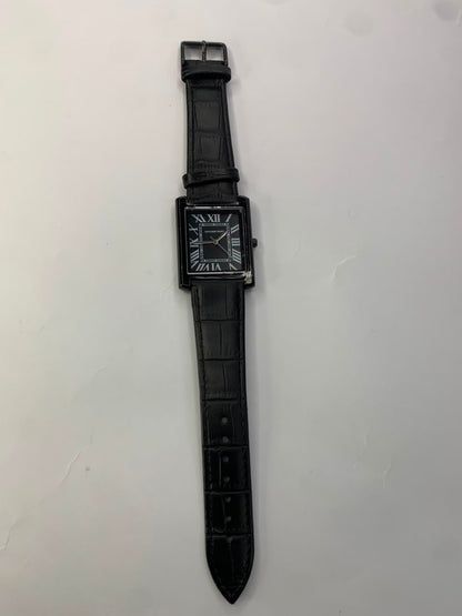 Universe Point Luxury Black Tonneau Watch | Roman Numeral Dial & Leather Strap