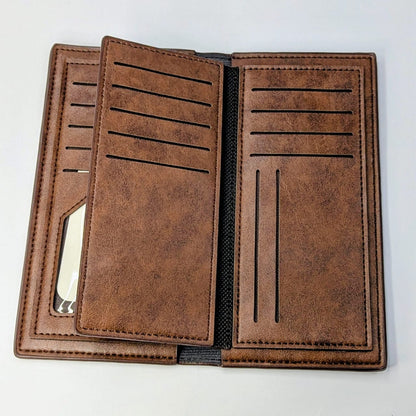 Premium Textured Leather Long Wallet – Brown | Elegant Bi-Fold Men’s Wallet