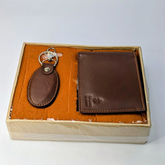 Executive Men’s Genuine Leather Wallet & Keychain Gift Set