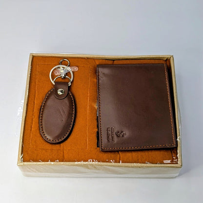Executive Men’s Genuine Leather Wallet & Keychain Gift Set