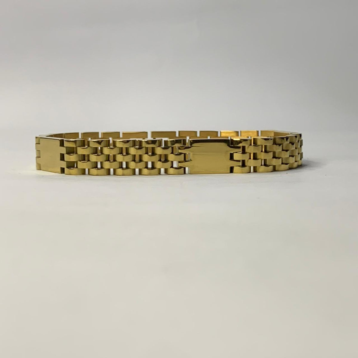 Mens Braclet gold addition Monogram Interlocking Series | Woven Franco Mesh Bracelet with Engraved Circular Crest