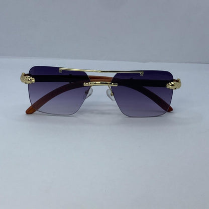 Cartier Gold & Wooden Frame Sunglasses | Rimless Shield Design