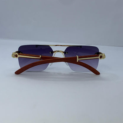 Cartier Gold & Wooden Frame Sunglasses | Rimless Shield Design