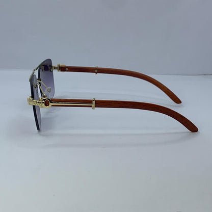 Cartier Gold & Wooden Frame Sunglasses | Rimless Shield Design