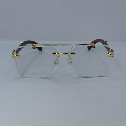 Cartier Auto-Tint Gold & Wooden Frame Sunglasses | Photochromic Rimless Shield Design