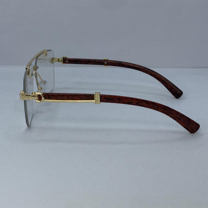 Cartier Auto-Tint Gold & Wooden Frame Sunglasses | Photochromic Rimless Shield Design