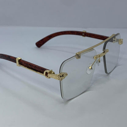 Cartier Auto-Tint Gold & Wooden Frame Sunglasses | Photochromic Rimless Shield Design