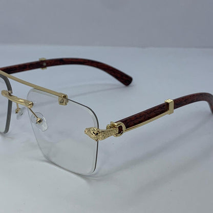 Cartier Auto-Tint Gold & Wooden Frame Sunglasses | Photochromic Rimless Shield Design