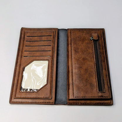 Premium Brown Embossed Leather Long Wallet – Luxury Men’s Wallet with Multiple Card & Cash