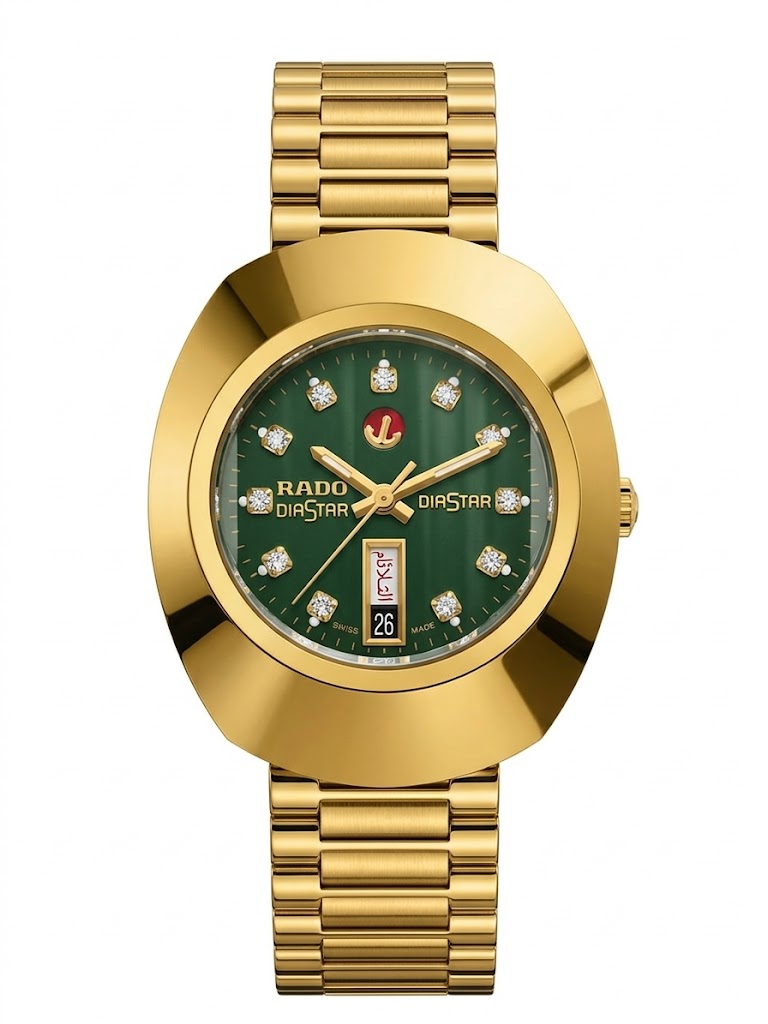 RADO DiaStar Vintage Style | Gold Shield Automatic Watch with Arabic Day-Date